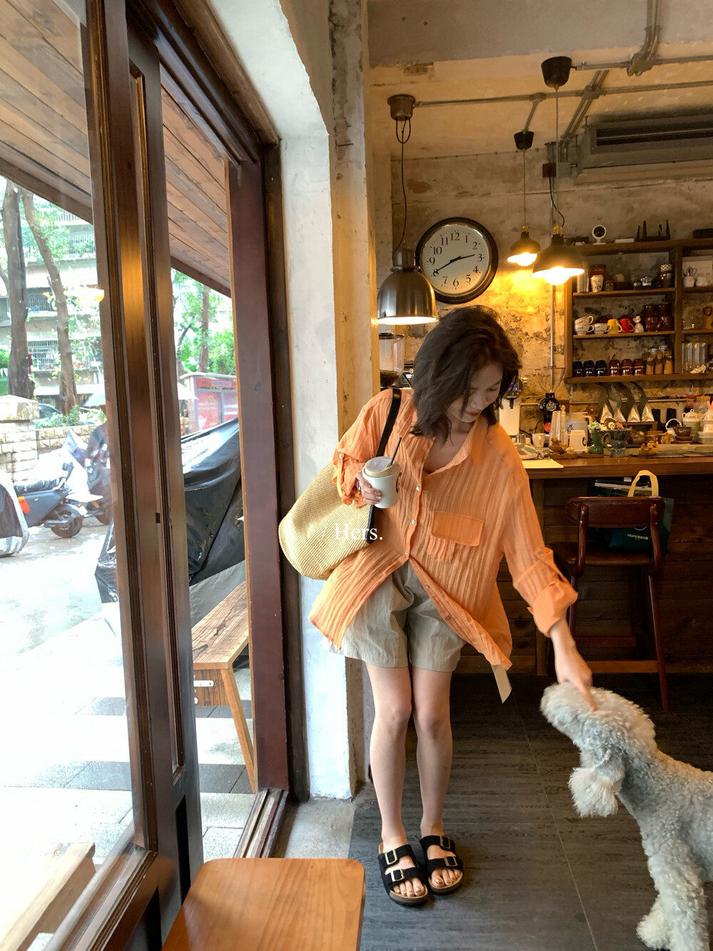Áo sơ mi nữ dài tay cổ bẻ phối nếp gấp phong cách lão tiền — xám nhạt, màu cam, màu trắng chi tiết 29