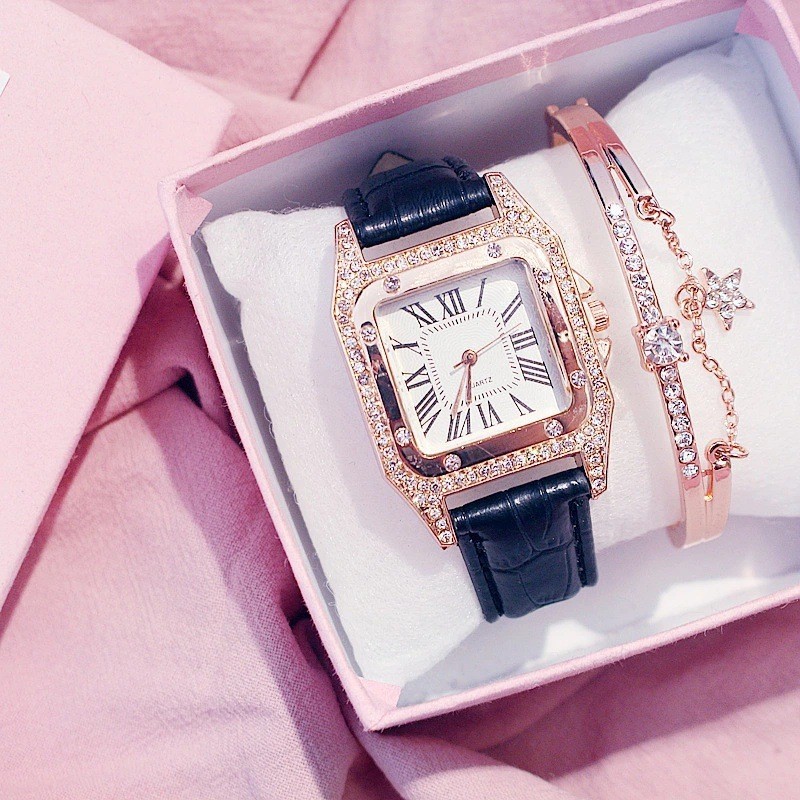 Reloj de mujer cuadrado con incrustaciones de diamantes, estilo romano, elegante y moderno, regalo ideal tipo influencer