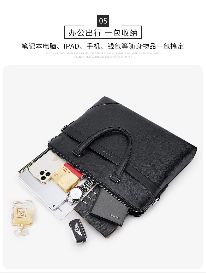 Cặp da nam nhiều ngăn đệm laptop 15 inch Emperor Paul mẫu mới 2025 – túi xách tay kiêm đeo chéo cao cấp chi tiết 9
