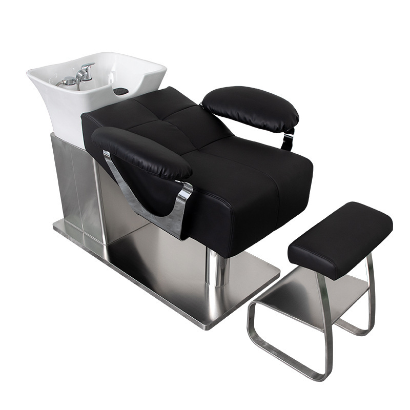 Nuevo tipo de barbería cama de lavado de cabello cama de champú medio reclinado salón de cabello especial cuenca cerámica de acero inoxidable simple cama de lavado