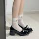 2025 New Thick Heel Ballet Style Shallow Mouth Shoes for Women with Bow Round Toe French Style Thick Heel Mary Jane Shoes