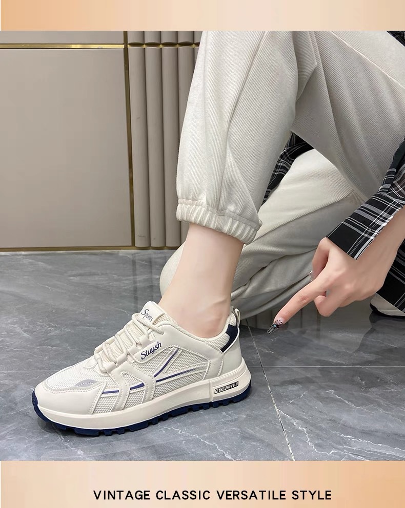 Zapatos blancos pequeños transpirables de malla con suela gruesa para mujer, nuevos y versátiles zapatos casuales de tabla con forma de bizcocho_voghion.com