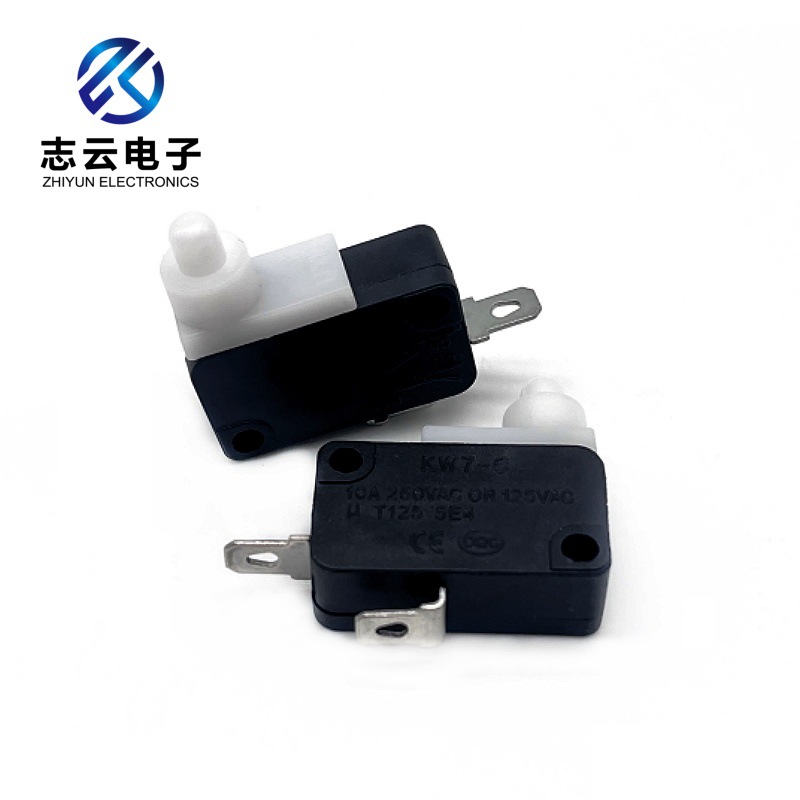 厂家直供黑色KW7-0自锁按钮微动开关2脚白色按钮行程限位微动开关