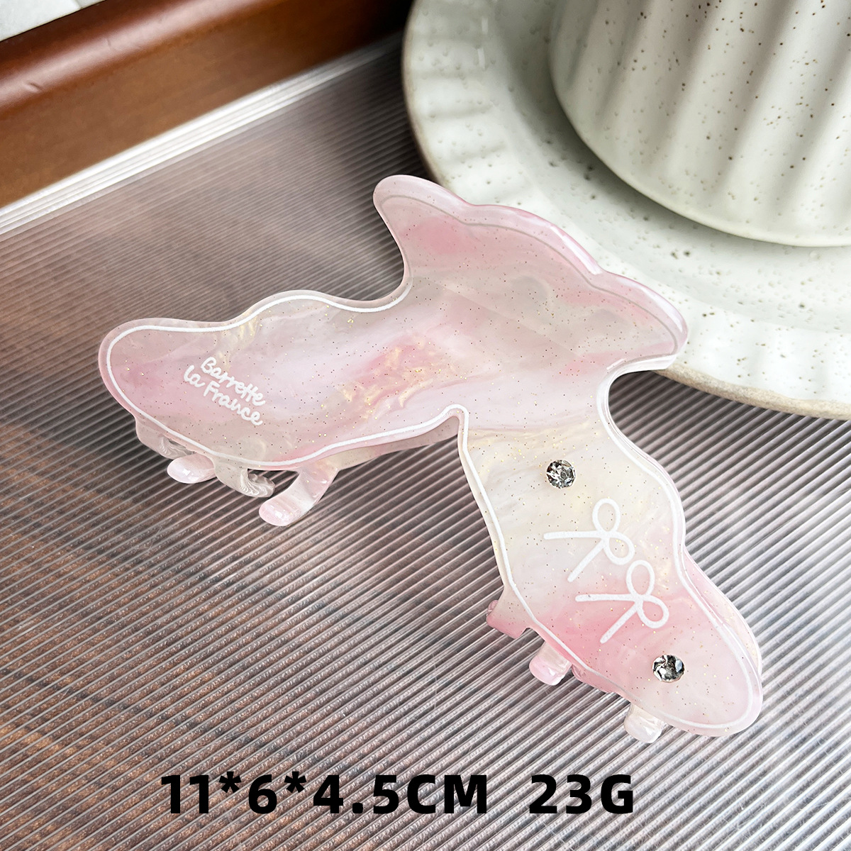 Nuevo tipo de clips de cola de pescado marino acrílico diamante dulce diseño clips de cabello de tiburón en la parte posterior