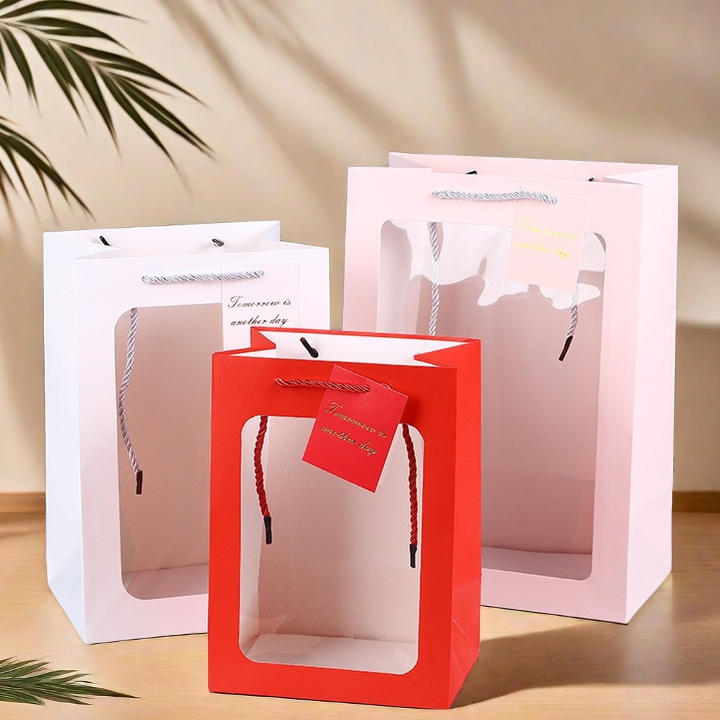 透明橱窗手提袋开窗袋鲜花礼品袋花束玩具礼物教师节情人节包装袋