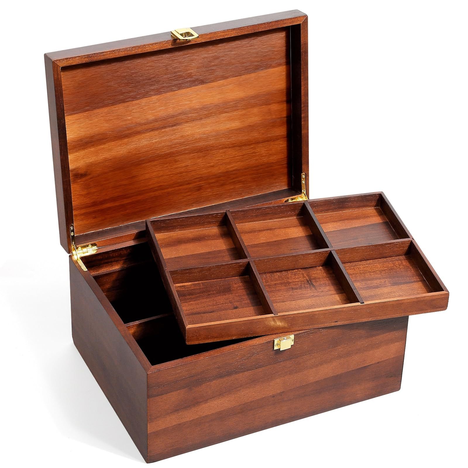 Wooden Double-Layer Storage Box, Miscellaneous Storage Box, Desktop Removable Key Watch Storage Jewelry Storage Box with Partition