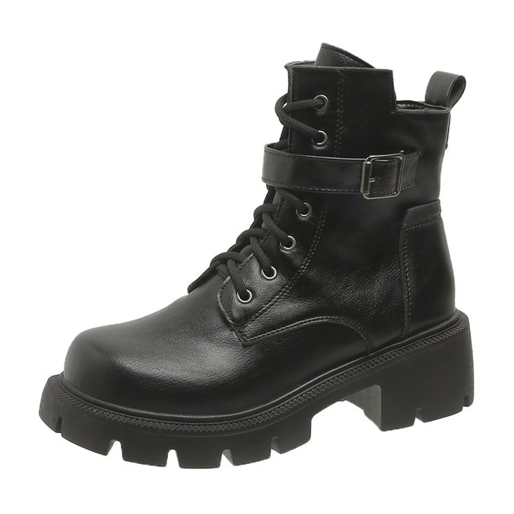 New autumn winter British style motorcycle boots thick soled belt buckle vintage ankle boots plus size_voghion.com