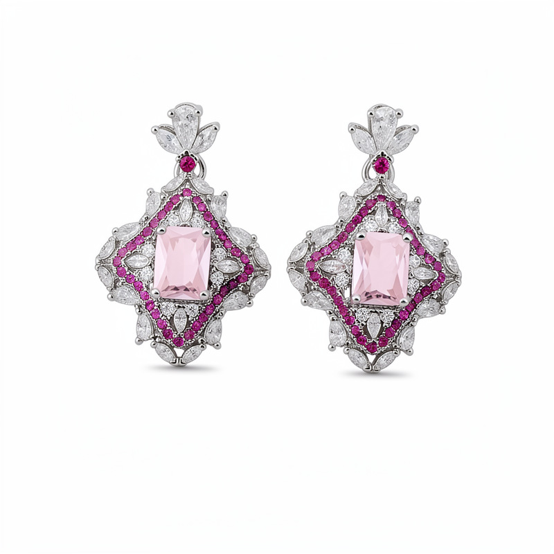 Agujas de plata de diamante cuadrado diamante pernos de aretes de temperamento dulce aretes de aretes de lujo ligero de alta calidad conjunto de joyas exquisitas
