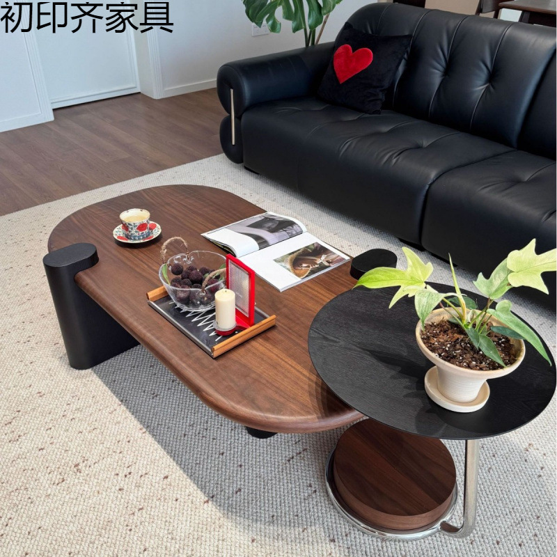 2025新款中古风椭圆形茶几客厅家用小户型实木茶几轻奢高级感复古|undefined