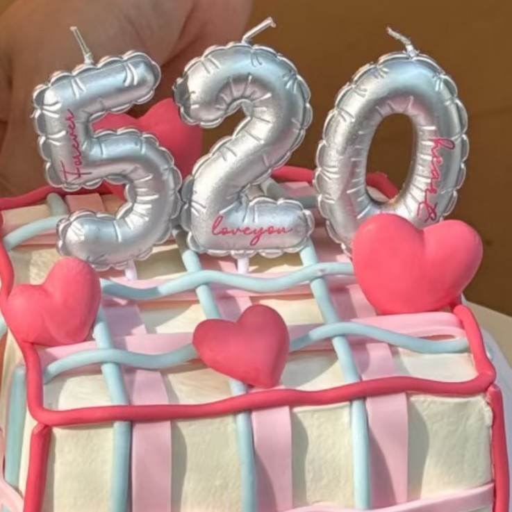 520 globo del día de San Valentín vela digital plateada decoración de pastel confesión pareja aniversario vacaciones complemento de horneado