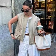 ZA速卖通爆款跨境外贸欧美风时尚V领户外开衫休闲女式背心马甲