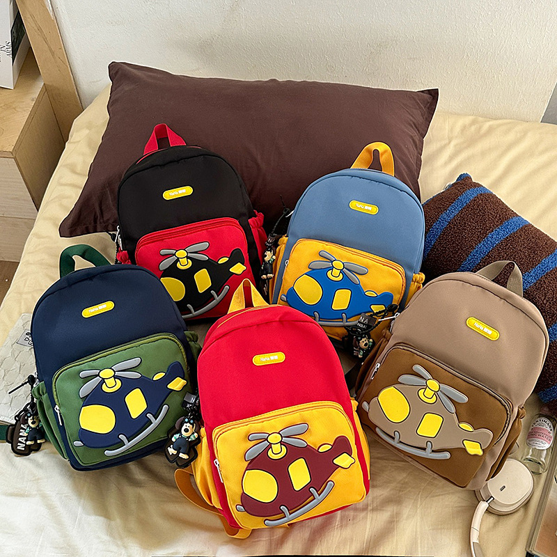 Jardín de infantes bolsas escolares de dibujos animados lindos helicópteros mochila para niños y niñas mochila pequeña de gran capacidad para niños
