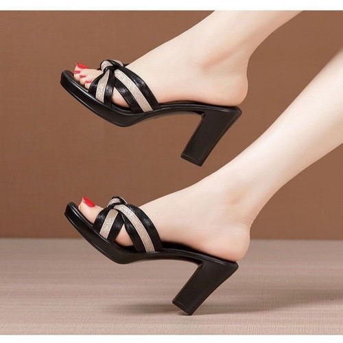 2024 Spring New Women's Wide-Feet Thick-Heel Casual Shoes for Export, Fashionable and Versatile Border Trade Cross-Border Color-Matched Sandals on Temu