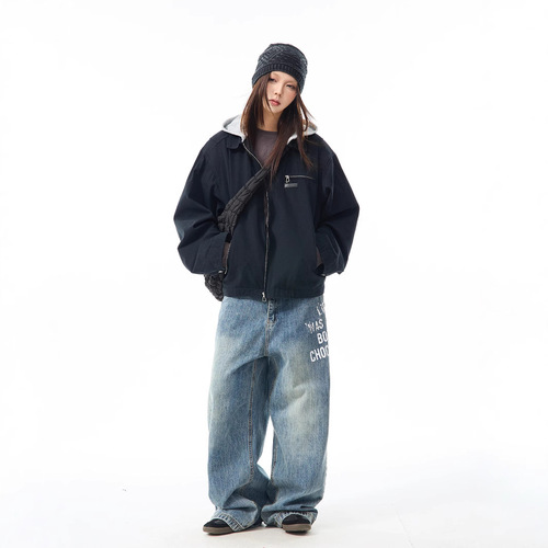 American Retro Plaid Patchwork Two-in-One Denim Jacket for Women Early Spring Loose Couple Jacket Fashion Niche Top