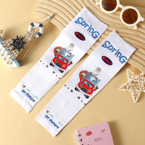 Children's sunscreen ice silk sleeves in summer, skin-friendly and mosquito repellent, cute cartoon printed ice sleeves, baby outdoor arm sleeves