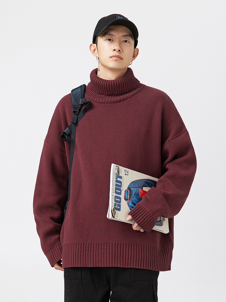 Korean Road pareja japonesa suéter de cuello alto de color sólido pareja de hombres y mujeres otoño e invierno nuevo suéter holgado de estilo perezoso