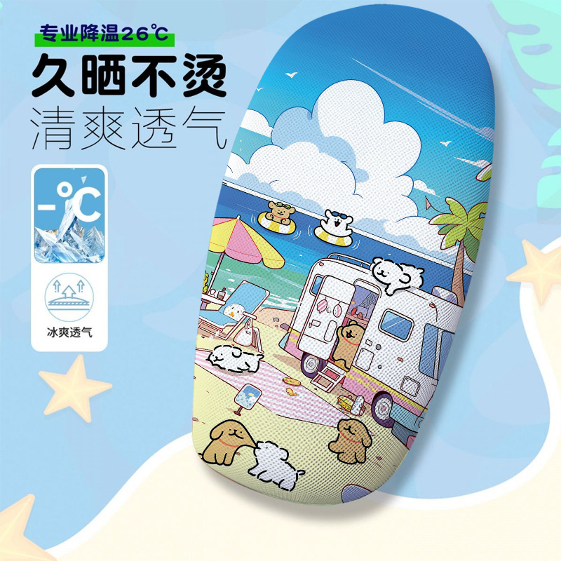 Cute Cartoon Character Series Themed Electric Vehicle Seat Cover, Summer Heat-Insulating and Breathable Seat Cover for Electric Vehicles