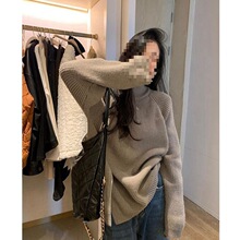 高领毛衣女加厚上衣设计韩版秋冬慵懒风侧拉链灰色针织内搭宽松感