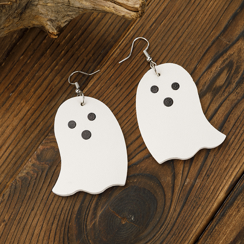 Cross-border Independent Station Halloween Earrings Personality Pumpkin Ghost Hat Leather Earrings Halloween Ornaments display picture 1