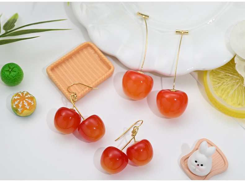 All Seasons Season 1 Pair Sweet Cherry Plating Arylic Alloy Drop Earrings Ear Studs