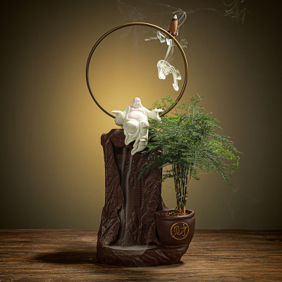 Cinnabar Backflow Incense burner ceramics Decoration Rockery Green plant Floral organ Ikebana Incense Vaporizer Buddhist mood Home Furnishing Soft loading