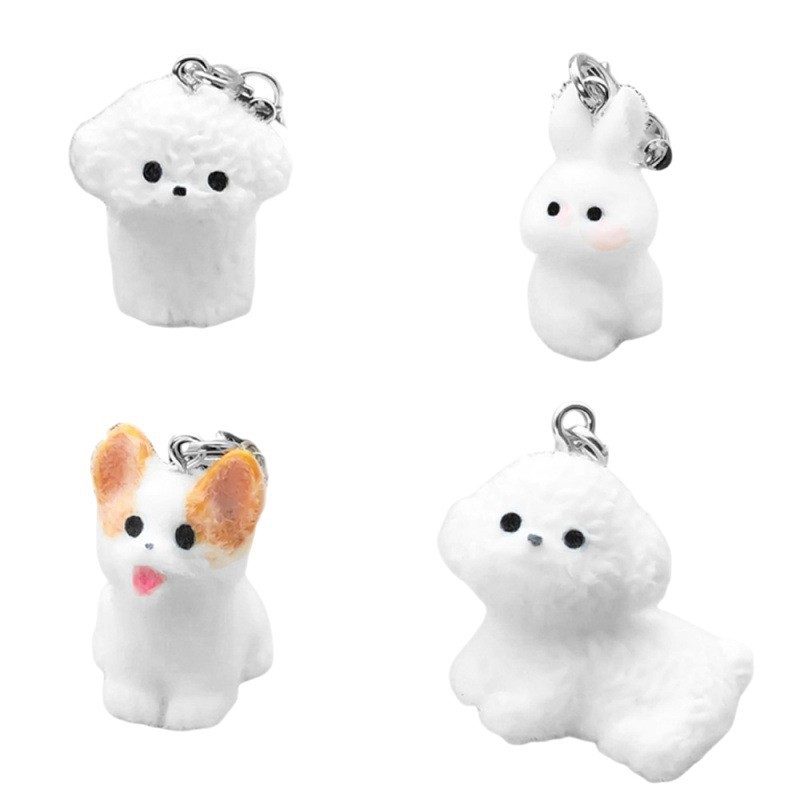 樹脂植毛立体漫画かわいいコーギーテディ子犬ウサギキーホルダー携帯電話ロープジュエリーペンダント|undefined