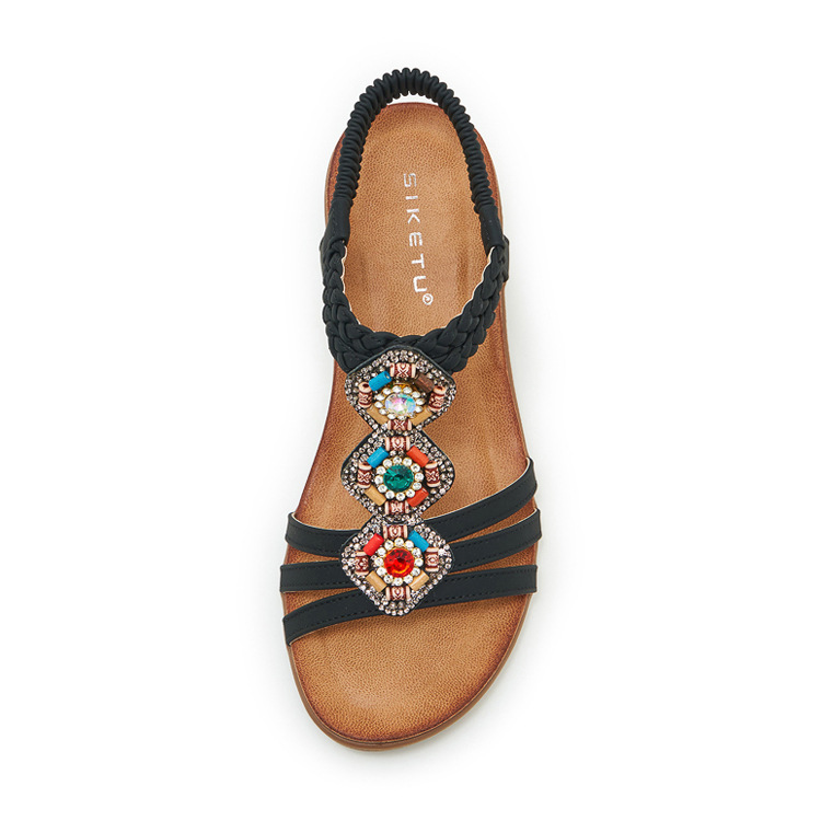 Sandal cao gót nữ đế xuồng đính đá pha lê hạt gỗ mùa hè 2025 — màu nâu, màu đen, mơ chi tiết 33