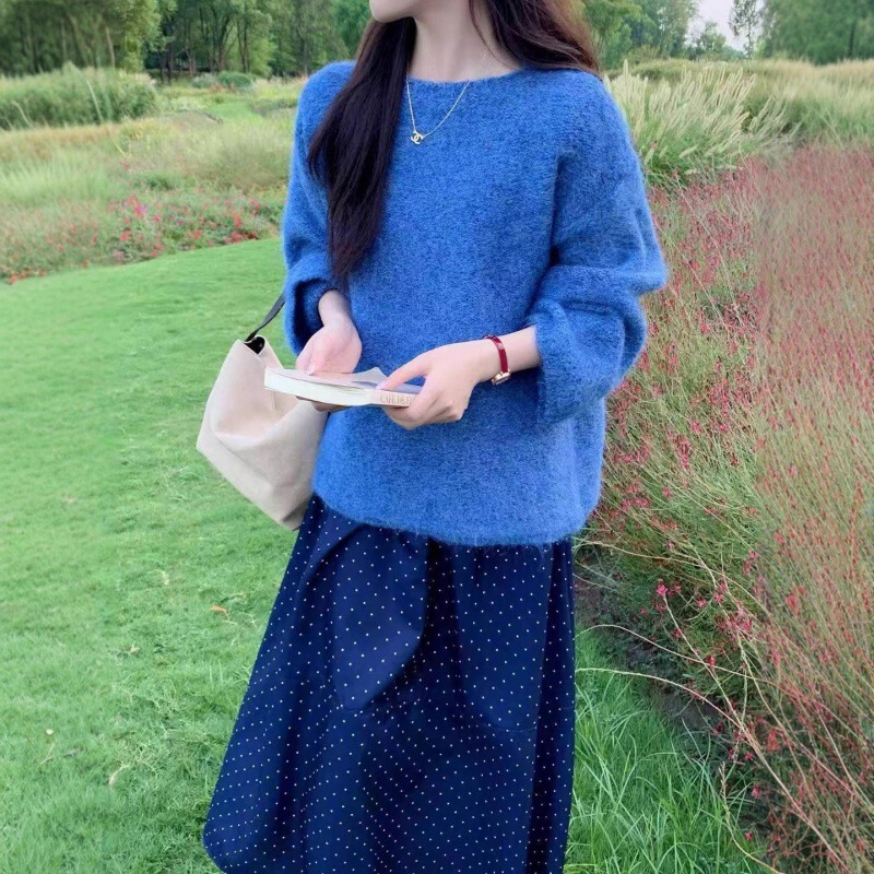 慵懒风高级感针织套头衫女秋冬新款韩系女装氛围感宽松软糯毛衣女|undefined