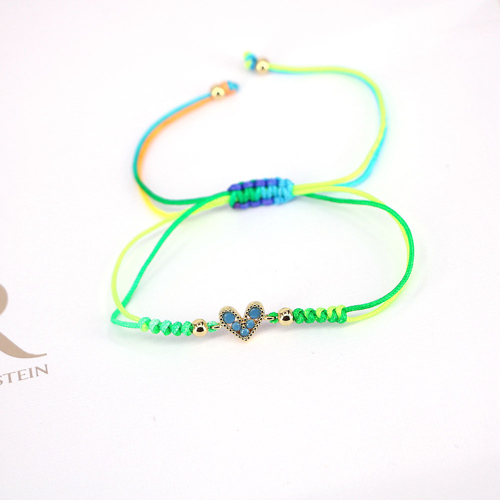 Fashion Jewelry Adjustable Micro-set Colored Zircon Heart Copper Bracelet display picture 5