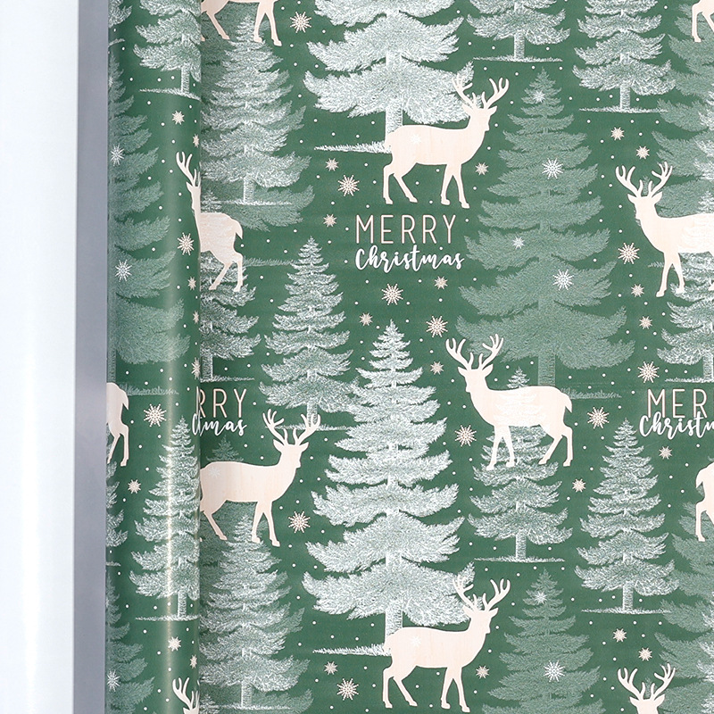 Amazon Navidad transfronteriza hecha a mano papel de embalaje verde alce árbol de Navidad regalo caja de regalo papel de embalaje al por mayor