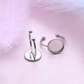 跨境可过检测圆形钛钢戒指空托 时光宝石托盘戒指 可调节DIY戒托