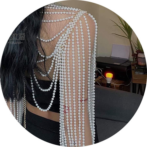 Ulapan European and American light luxury beaded bridal dress shawl Hanfu with sleeves pearl cloud shoulder palace shoulder chain VG67