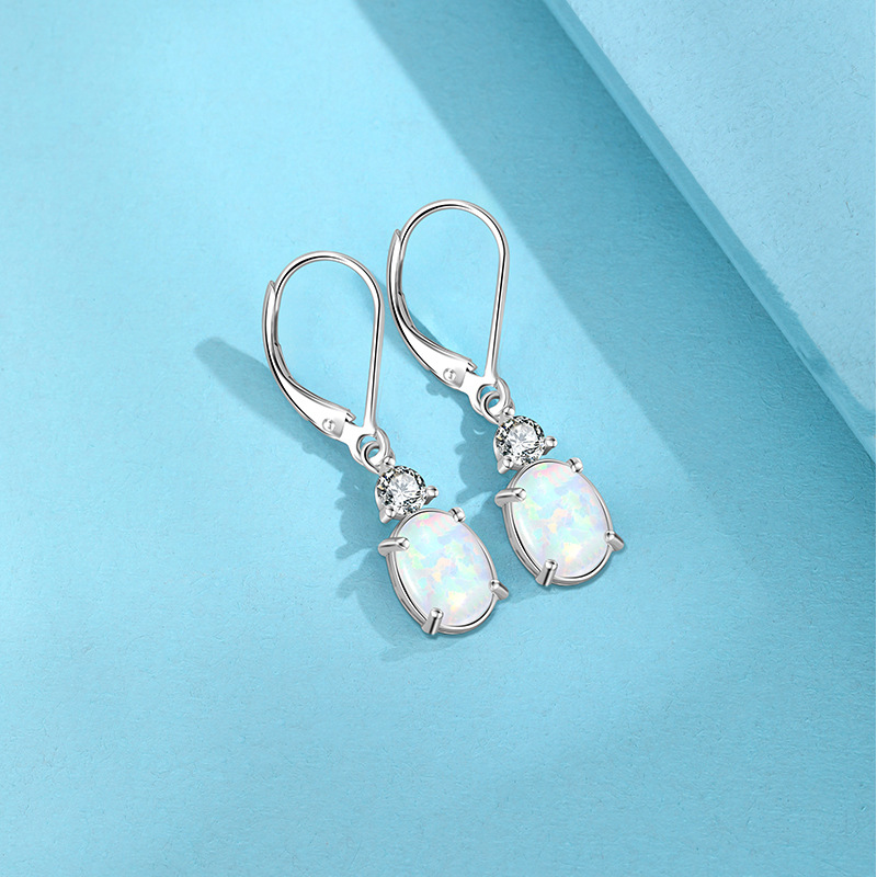 925 plata esterlina opal pendientes de mujer verano europeo y americano de alta calidad temperamento oval opal pendientes de orejas pendientes