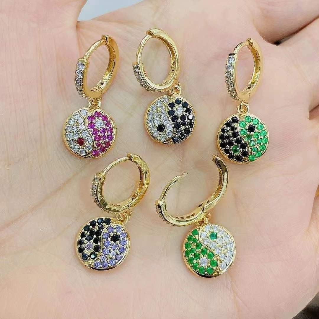 Fashion Tai Chi Copper Earrings Female Retro Full Diamond Zircon Earrings display picture 1