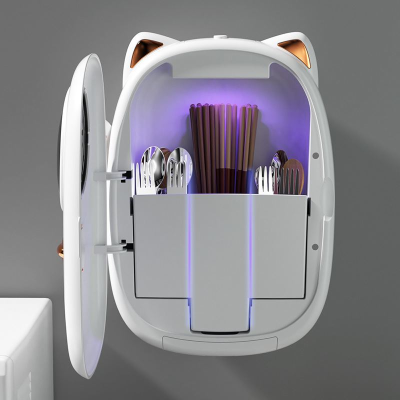 Desinfección UV palillos jaula cesta de drenaje hogar multifuncional plástico montado en la pared caja de vajilla con secado Cocina