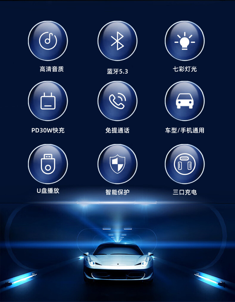 New C57 Car Mp3 Player Atmosphere Light Effect Pd30W Fast Charging Bluetooth Hands-Free Fm Transmitter Car Mp3