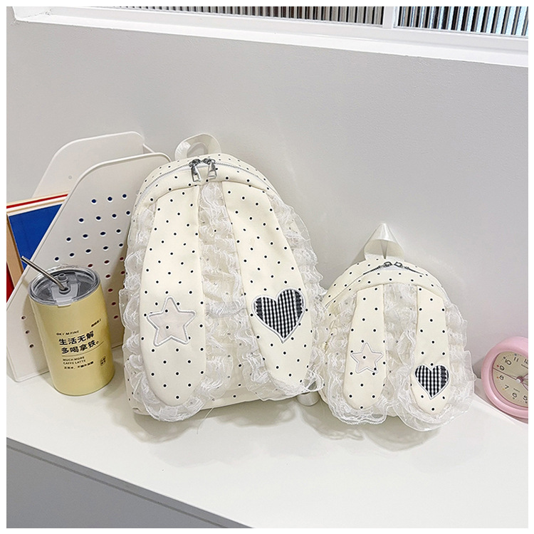 Indigo Smoke Mesh Bunny Ear Student Backpack Japanese Style Cute Girls School Bag High-Value Casual Versatile Travel Shoulder Backpack