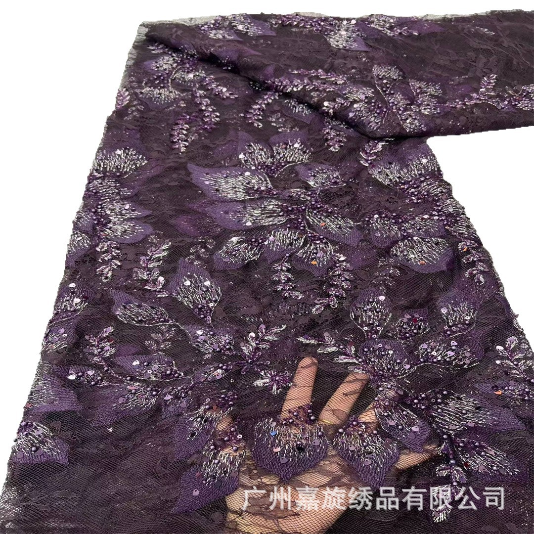 Tela de encaje bordada con peonías rojas estilo francés, tela de bordado para vestido cheongsam de moda africana, tela de bordado.