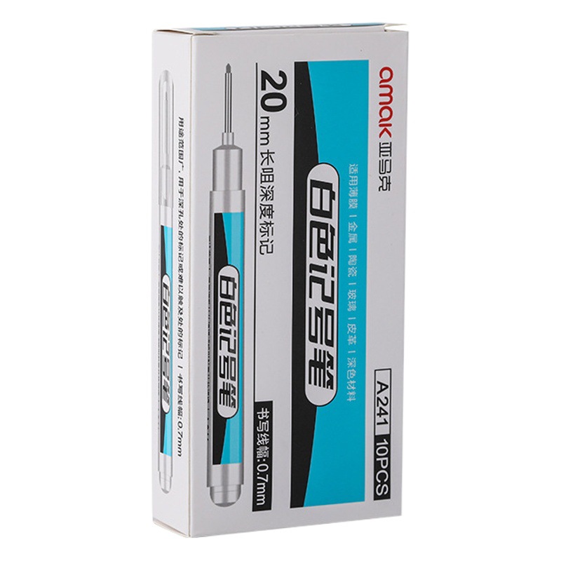 Marcador de cabeza larga blanca sitio de construcción carpintería marcado pluma secado rápido impermeable alargado propósito especial pluma de aceite de una sola cabeza