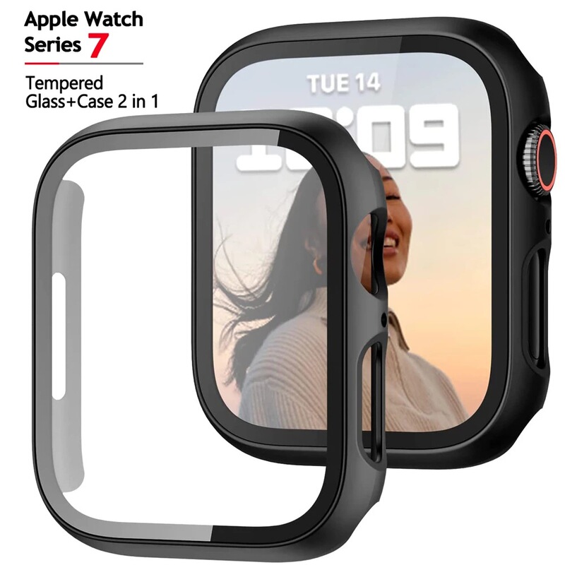 For iwatch7 apple watch Protective Case apple watch Frosted PC Tempered Glass Film Protective Case