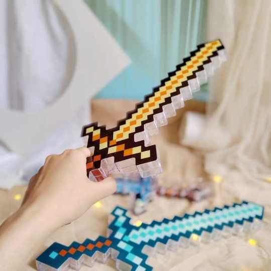 My Mc World Diamond Sword Pickaxe Toy Weapon Mc Game Mini World Mosaic Luminous Sword Crystal Sword