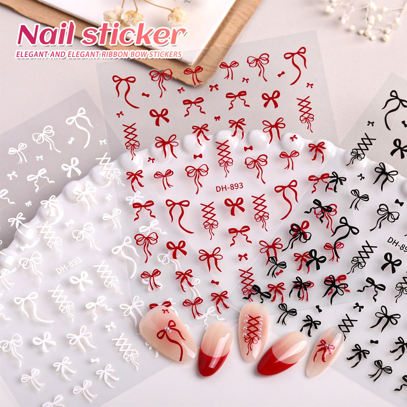 Trendy Popular Bow Nail Stickers New Bowknot Wearable Nail Patches with Adhesive Ultra-Thin White Black Red Trendy Popular Bow Nail Stickers New Bowknot Wearable Nail Patches with Adhesive Ultra-Thin White Black Red