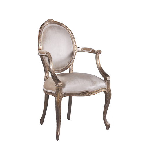 French Country Rustic Carved Dining Chair, American Vintage Fabric Leisure Chair, Peachwood Bedroom Gilded Vanity Stool