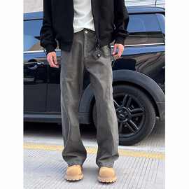 美式cleanfit弯刀裤男潮牌休闲百搭牛仔裤设计感高街宽松直筒长裤
