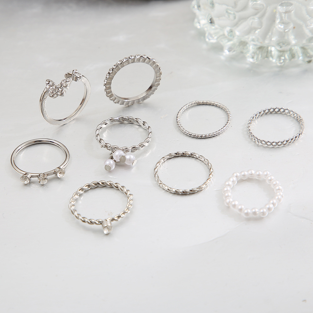 Fashion Geometric Alloy Plating Rhinestones Pearl Rings