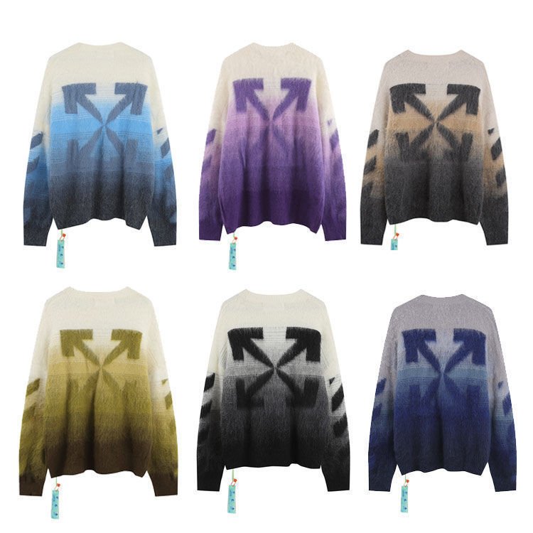 Off Ow New Autumn and Winter Arrow Gradient Mohair Jacquard Knitwear Loose Wool Knitwear Cross-Border