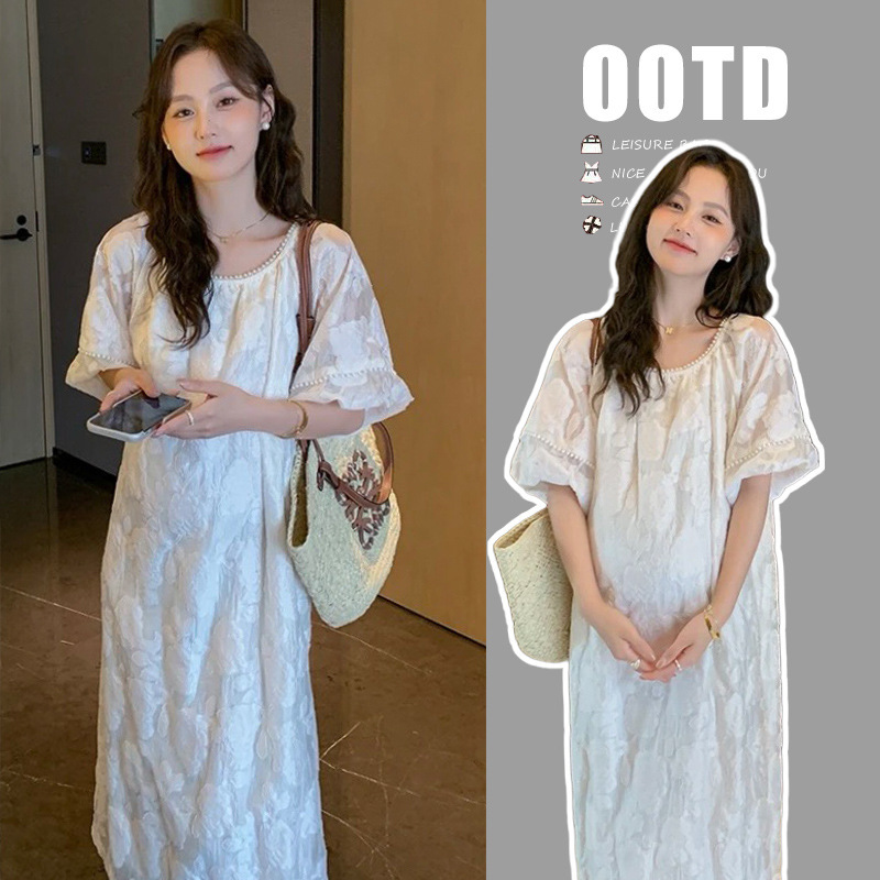 Real Shot of Fashionable 2026 French Jacquard Loose-Fitting High-End Elegant and Graceful Belly-Covering Maternity Loose Dress