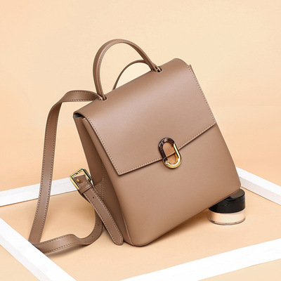 包包女包2022新款时尚真皮大容量纯色书包女双肩背包女款双肩包潮