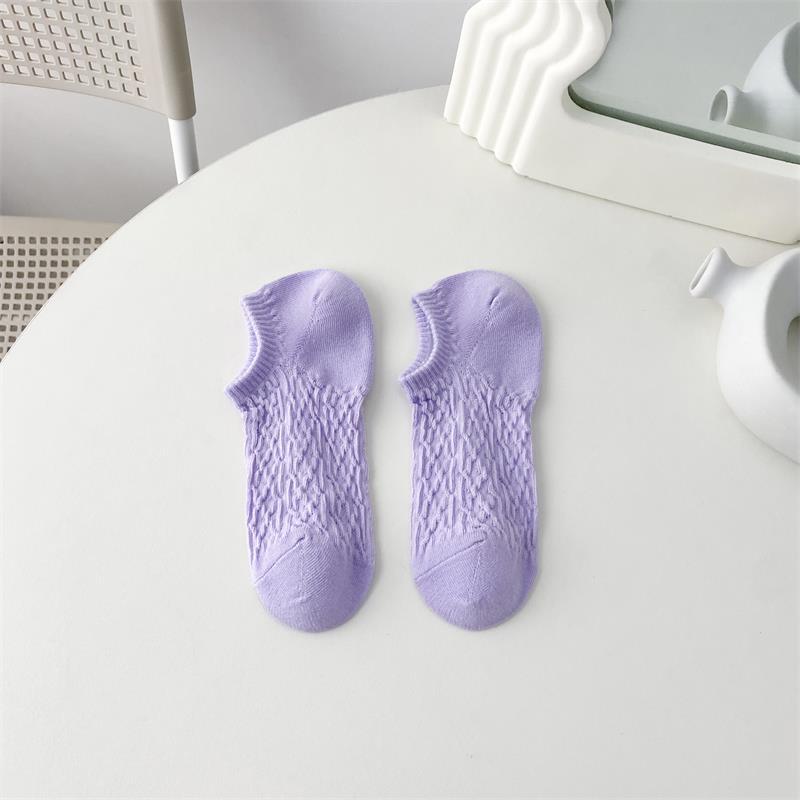 Color crema boca baja calcetines de tobillo invisibles calcetines de algodón de color sólido de las mujeres calcetines de caramelo de malla ins moda verano calcetines transpirables