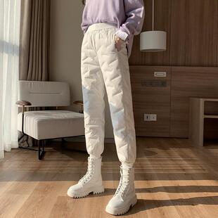 Down Cotton Pants Women's Outer Wear Fashion fleece-lined Thickened 2024 Winter New Arrival Bundled Leg Casual Slimming Warm Cotton Pants